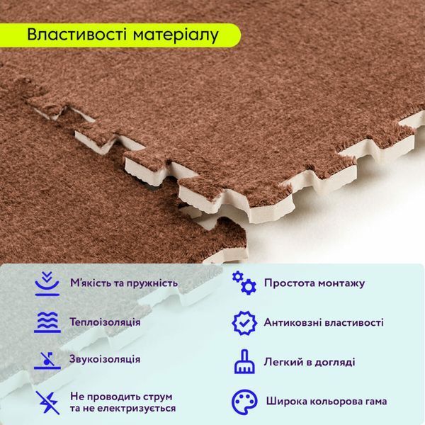 Підлога-пазл плюшевий 60х60х1см Коричневий (D) SW-00002083 SW-00002083 фото